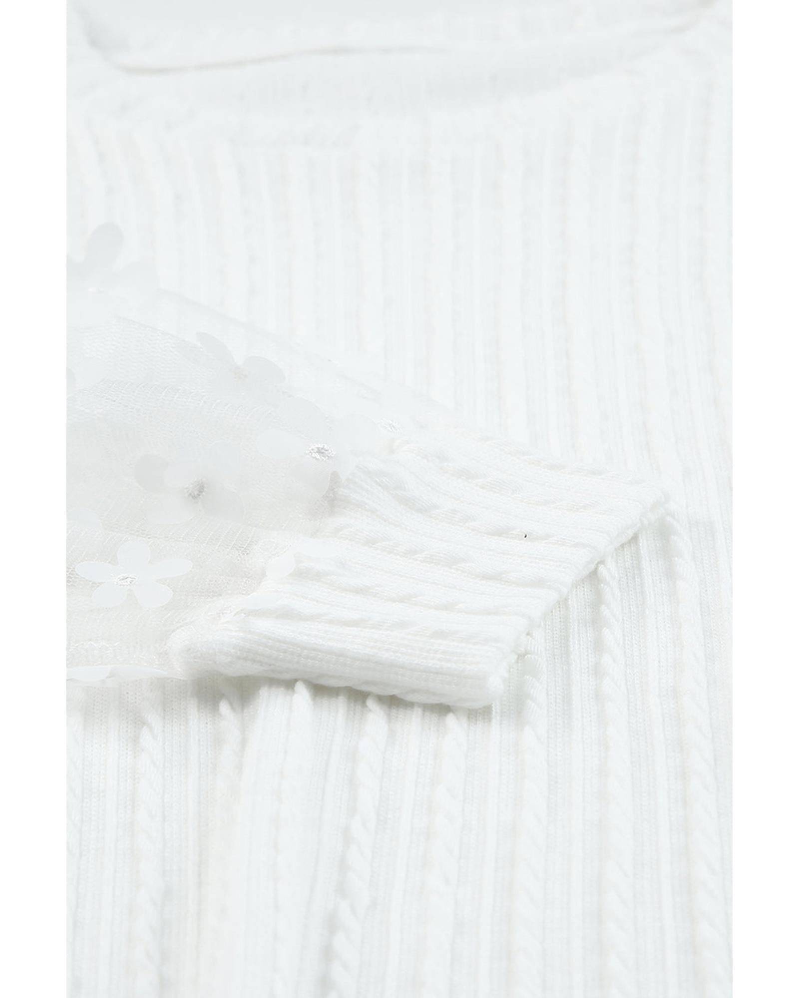 Azura Exchange Applique Mesh Sleeves Textured Knit Blouse - XL