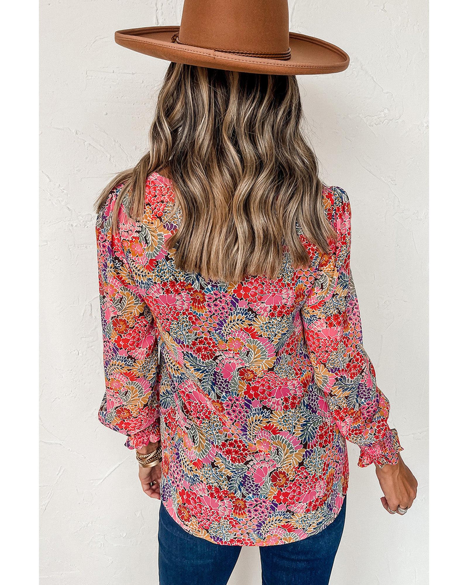 Azura Exchange Floral Puff Sleeve Blouse - M Secondary image
