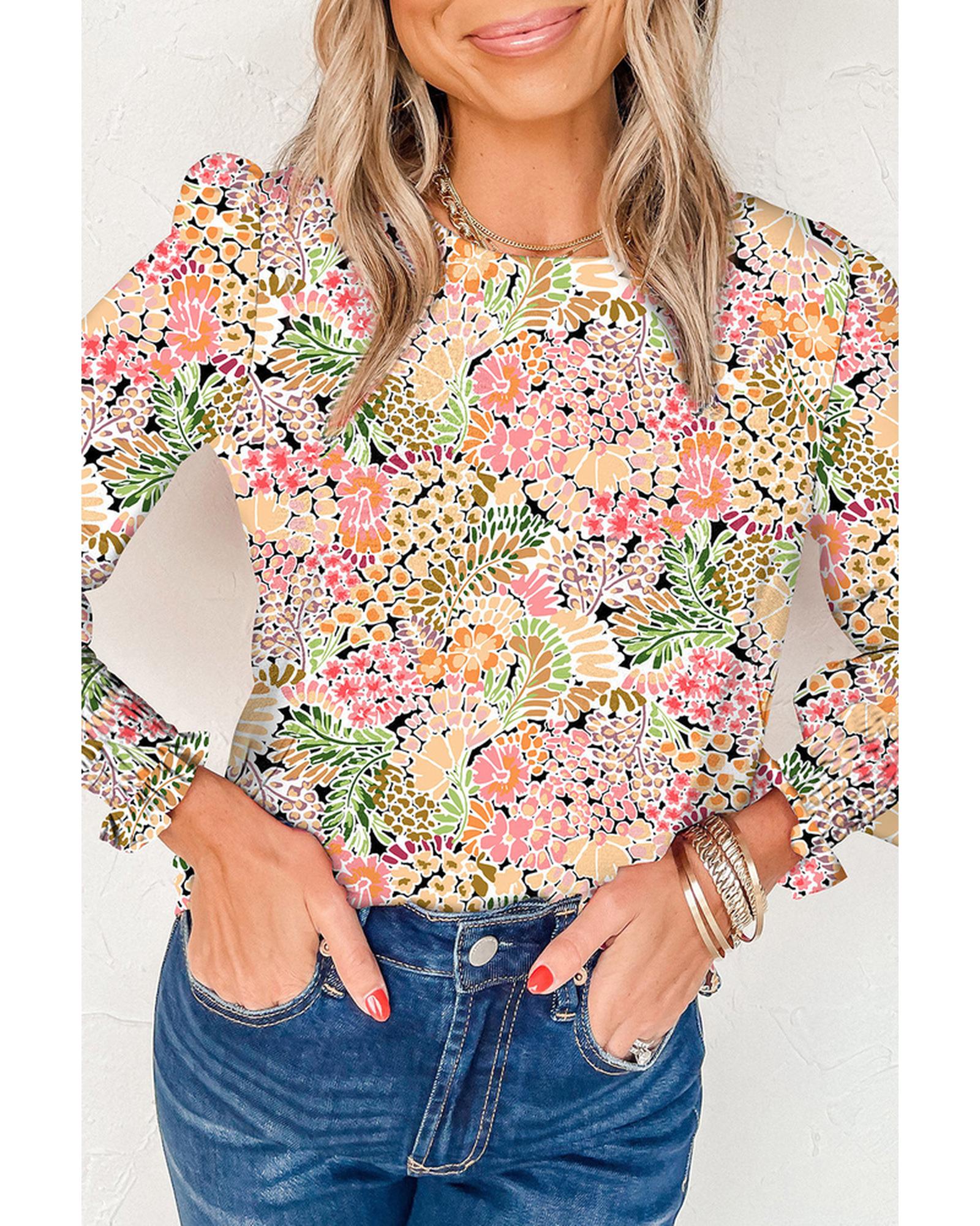 Azura Exchange Floral Print Puff Sleeve Blouse - M Main image