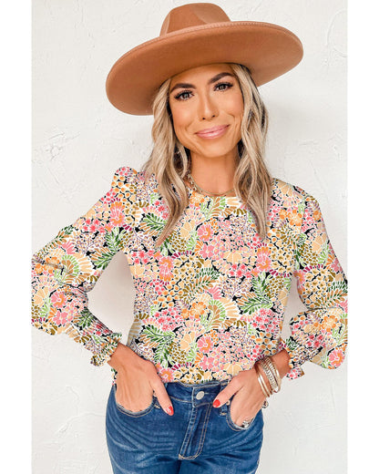 Azura Exchange Floral Print Puff Sleeve Blouse - XL