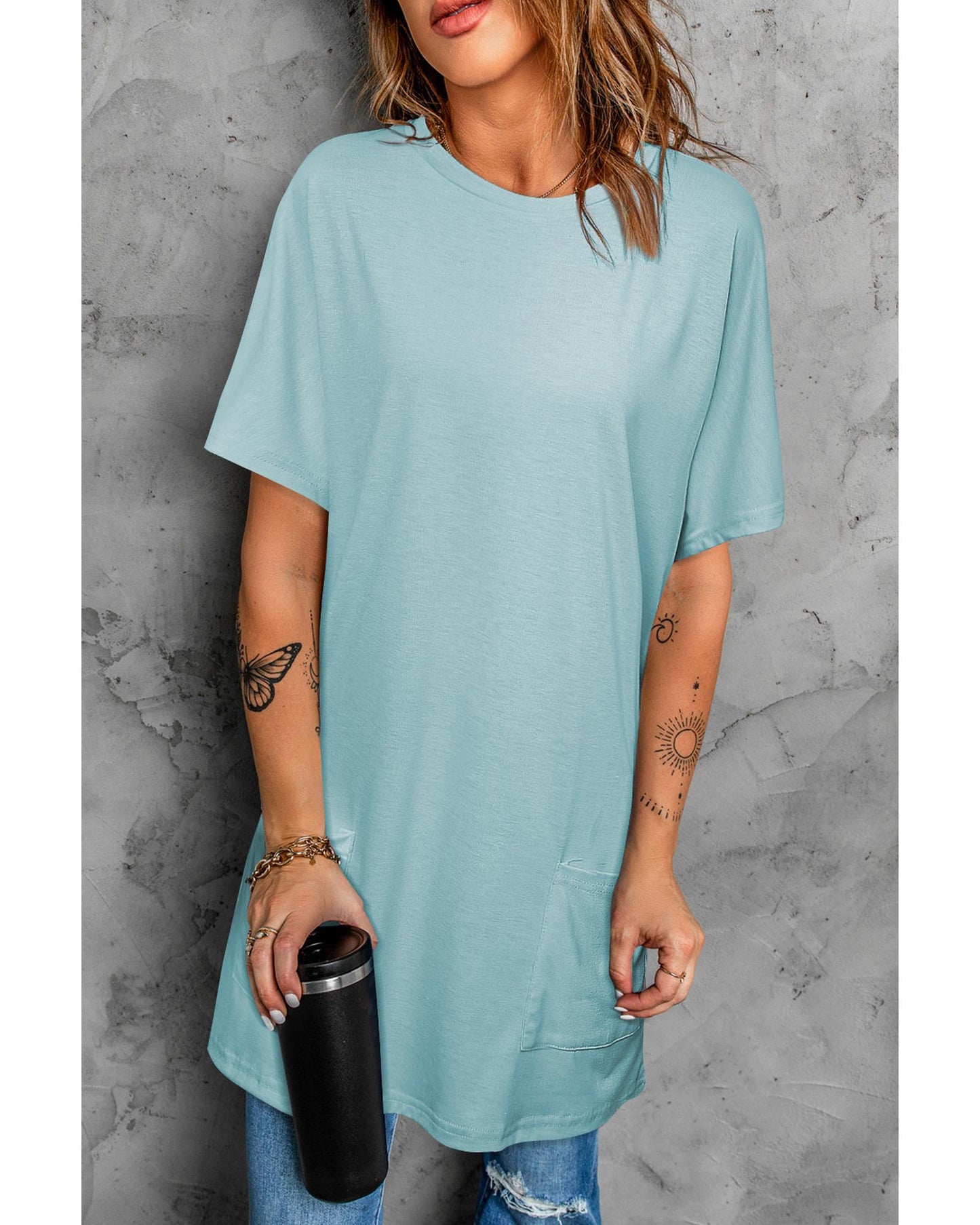 Azura Exchange Side Pockets Short Sleeve Tunic Top - L