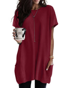 Azura Exchange Short Sleeve Tunic Top with Side Pockets - S
