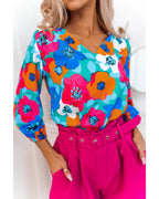 Azura Exchange Floral Print V Neck Blouse - S