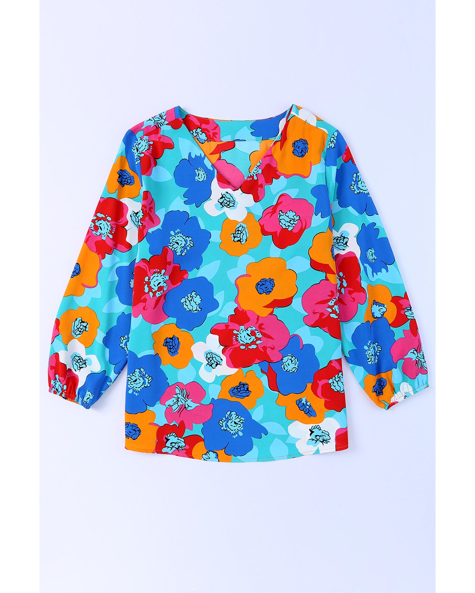 Azura Exchange Floral Print V Neck Blouse - S