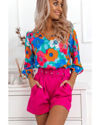 Azura Exchange Floral Print V Neck Blouse - S