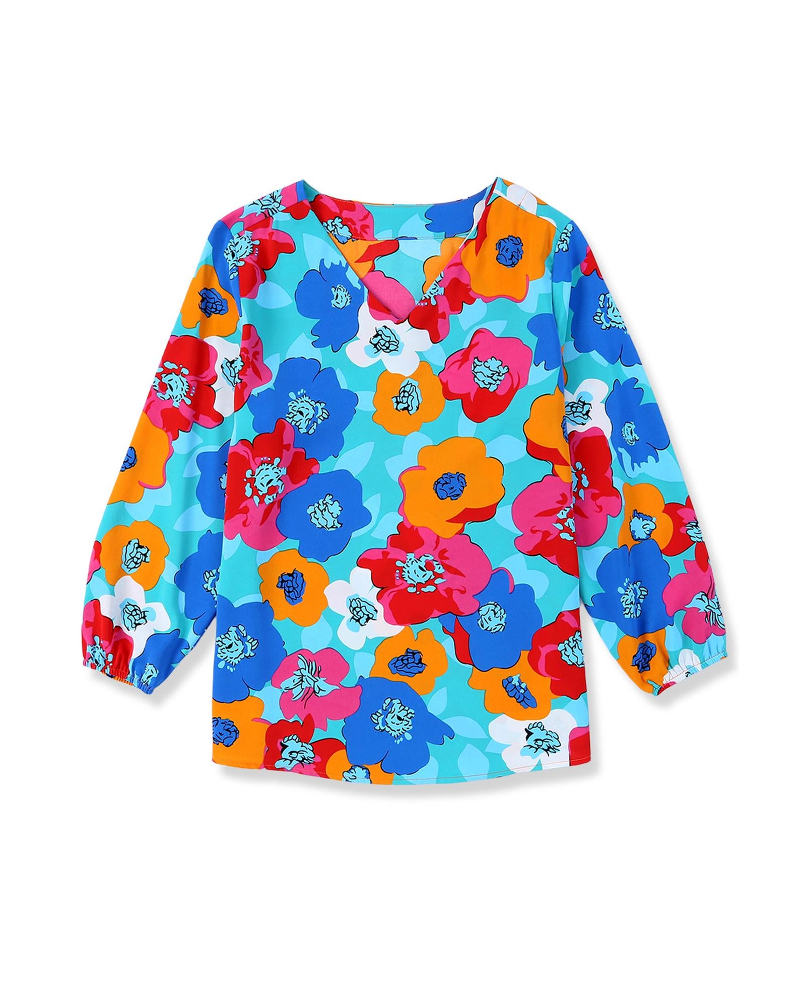 Azura Exchange Floral Print V Neck Blouse - S