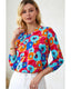 Azura Exchange V Neck 3/4 Sleeve Floral Print Blouse - M
