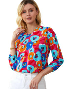 Azura Exchange V Neck 3/4 Sleeve Floral Print Blouse - XL