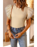 Azura Exchange Ruffle Sleeve Ribbed Knit Top - M