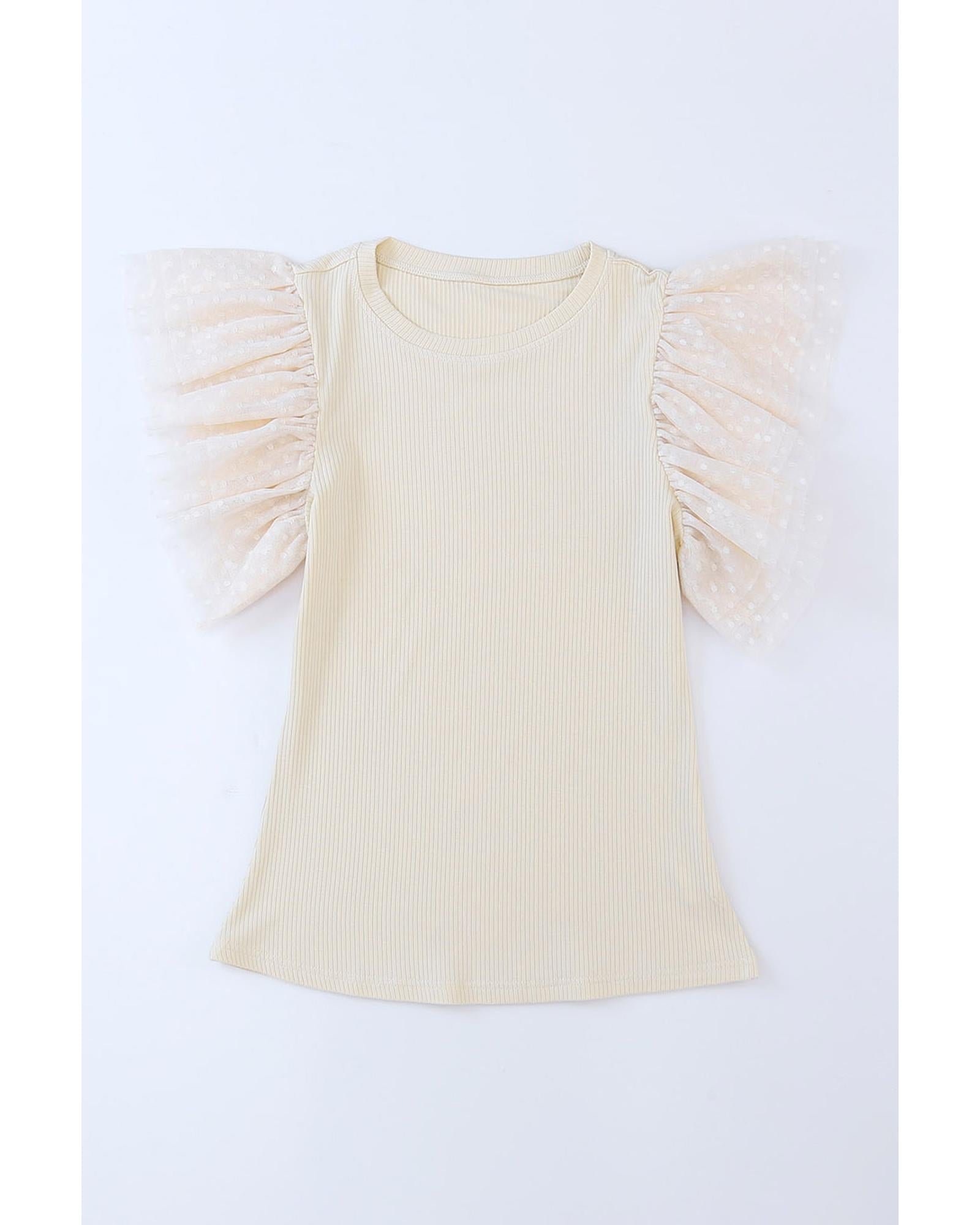 Azura Exchange Ruffle Sleeve Ribbed Knit Top - M