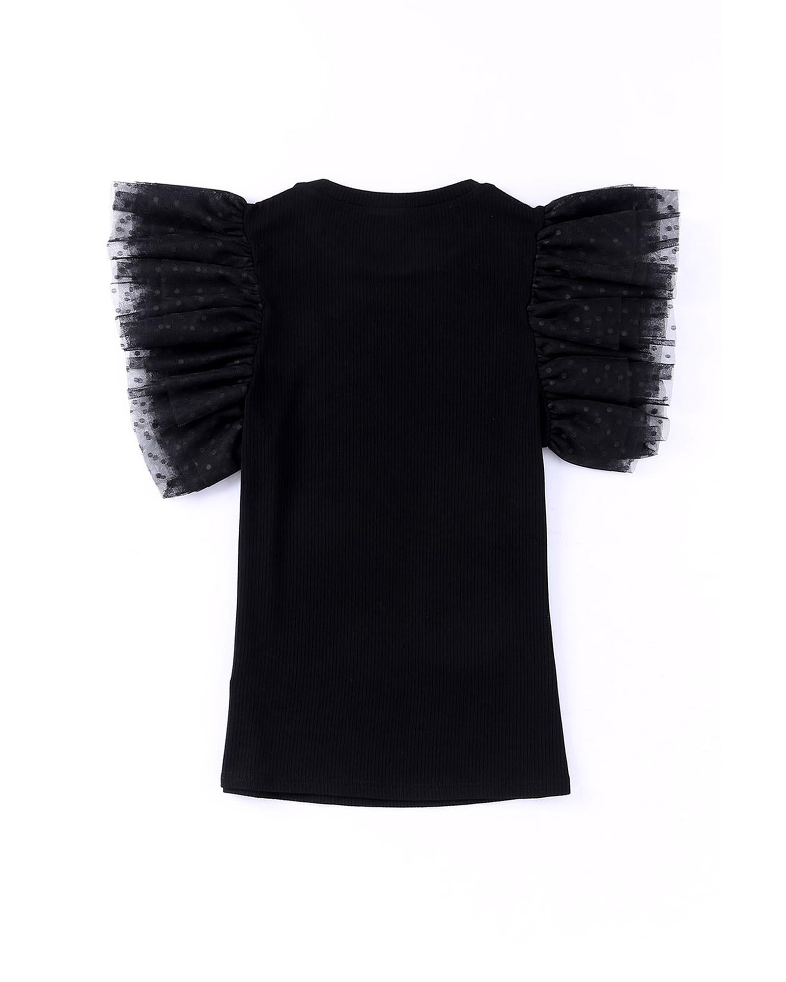 Azura Exchange Mesh Ruffle Sleeve Ribbed Knit Top - L Secondary image