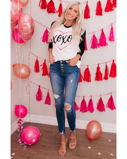 Azura Exchange Heart Graphic Contrast Sleeve Tee - M