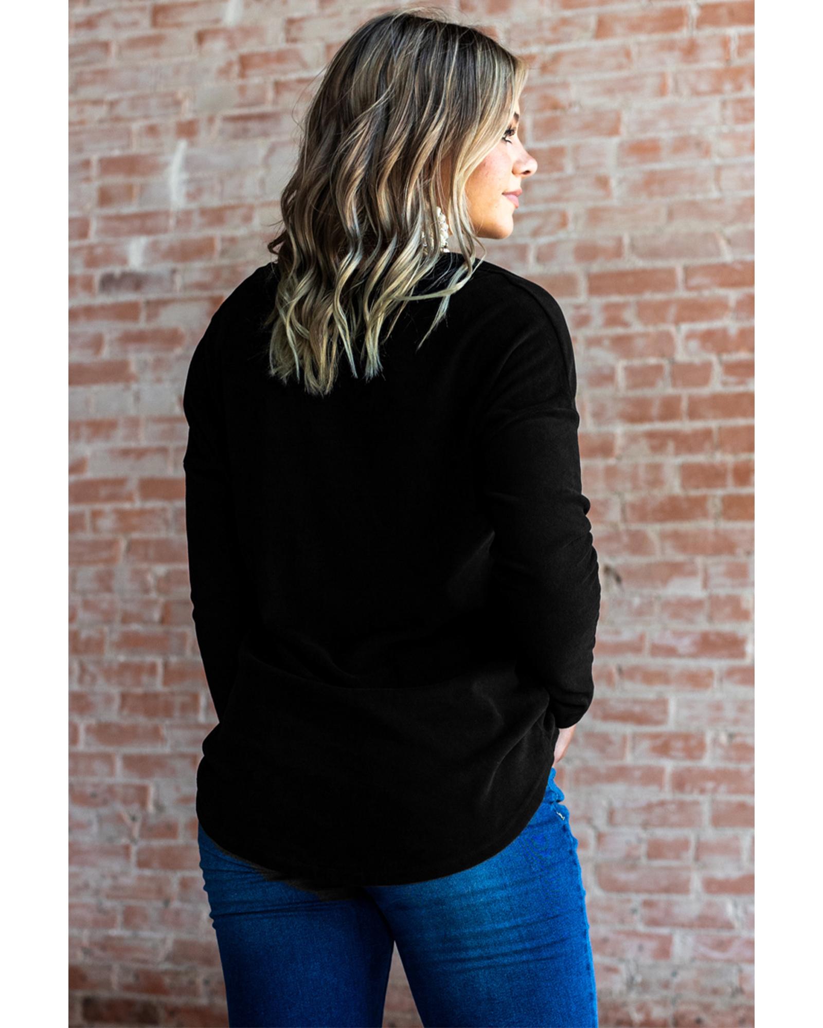 Azura Exchange Heart Shaped V Neck Long Sleeve Top with Rhinestone Embellishment - S Secondary image