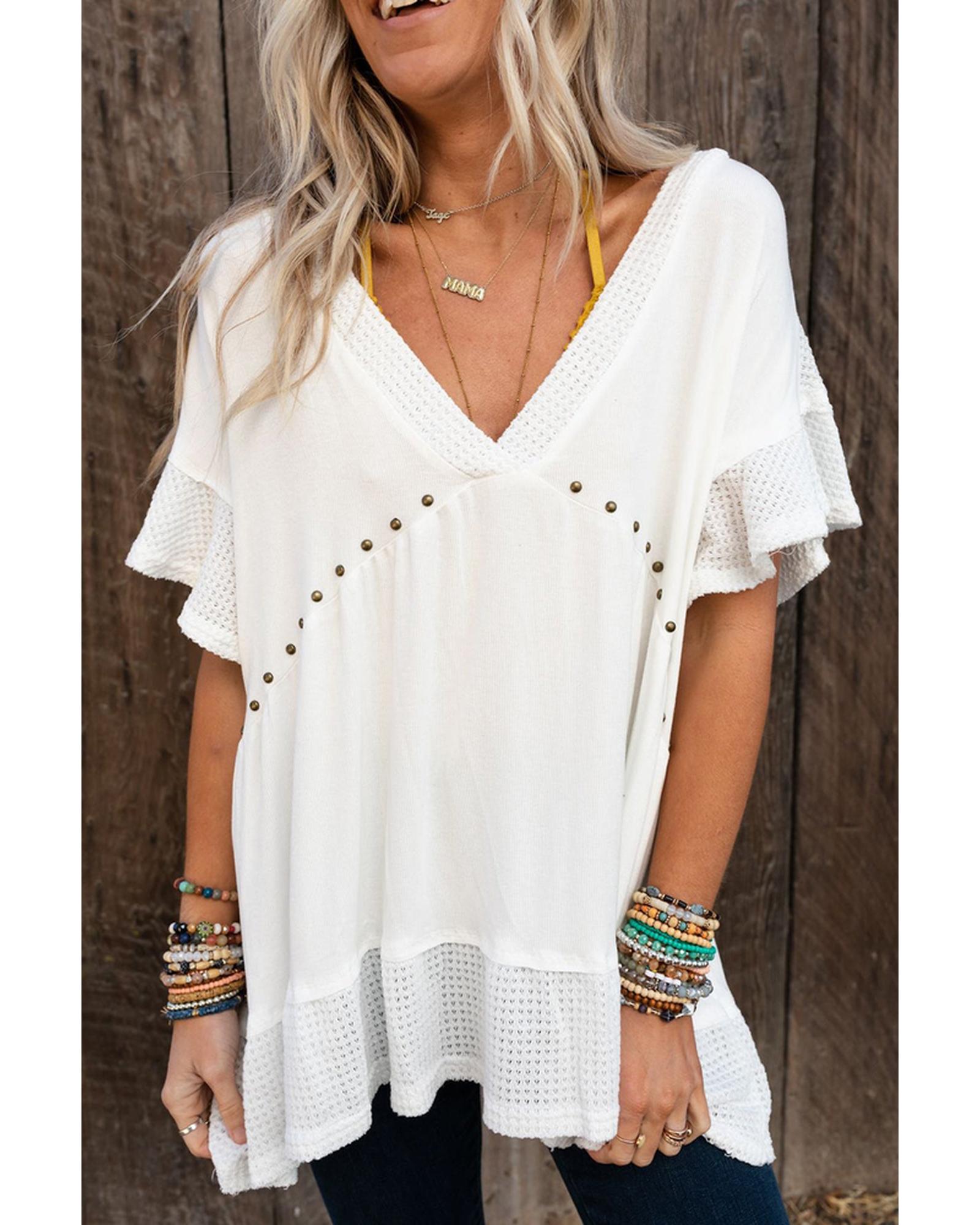 Azura Exchange Knit V Neck Studded Blouse - L Main image