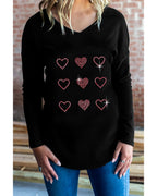 Azura Exchange Rhinestone Heart Pattern Long Sleeve Tee - S