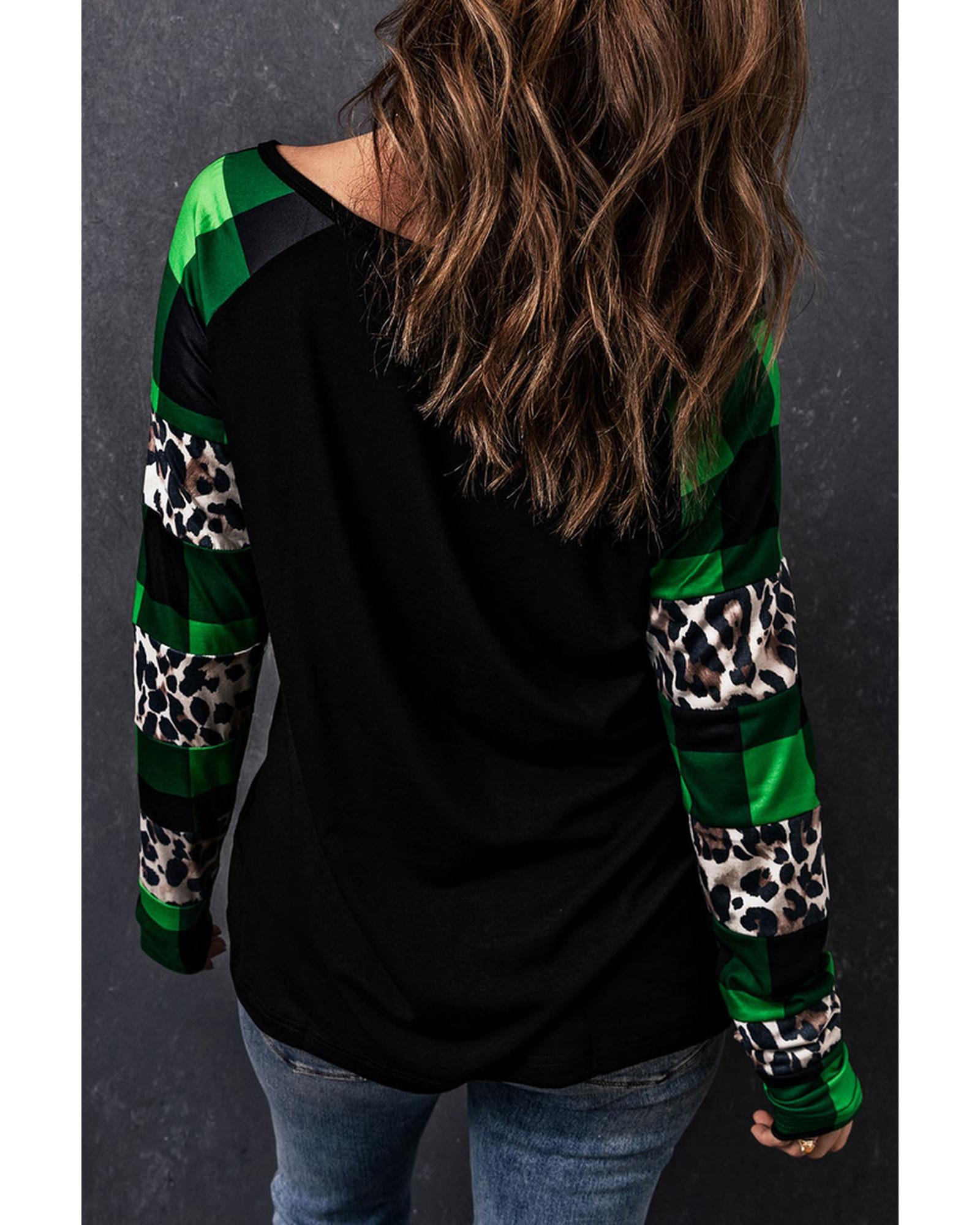 Azura Exchange Lucky Clover Glitter Pattern Leopard Plaid Top - L Secondary image