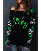Azura Exchange Lucky Clover Glitter Pattern Leopard Plaid Top - L