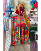 Azura Exchange V Neck Ruffled Floral Babydoll Top - L