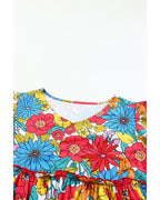 Azura Exchange V Neck Ruffled Floral Babydoll Top - L