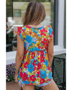 Azura Exchange V Neck Ruffled Floral Babydoll Top - L