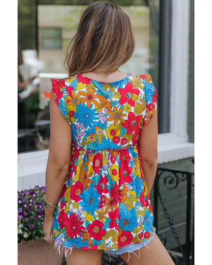 Azura Exchange V Neck Ruffled Floral Babydoll Top - L