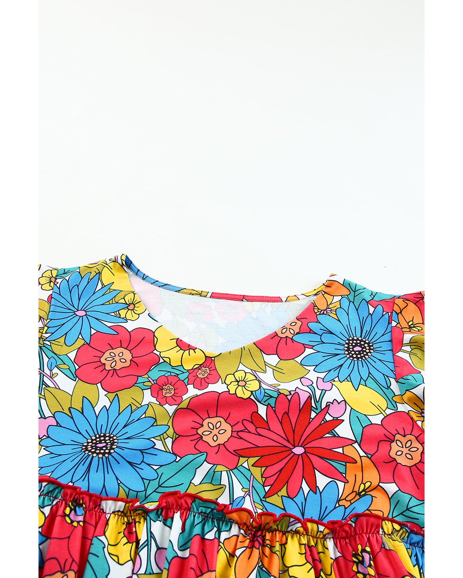 Azura Exchange V Neck Ruffled Floral Babydoll Top - M