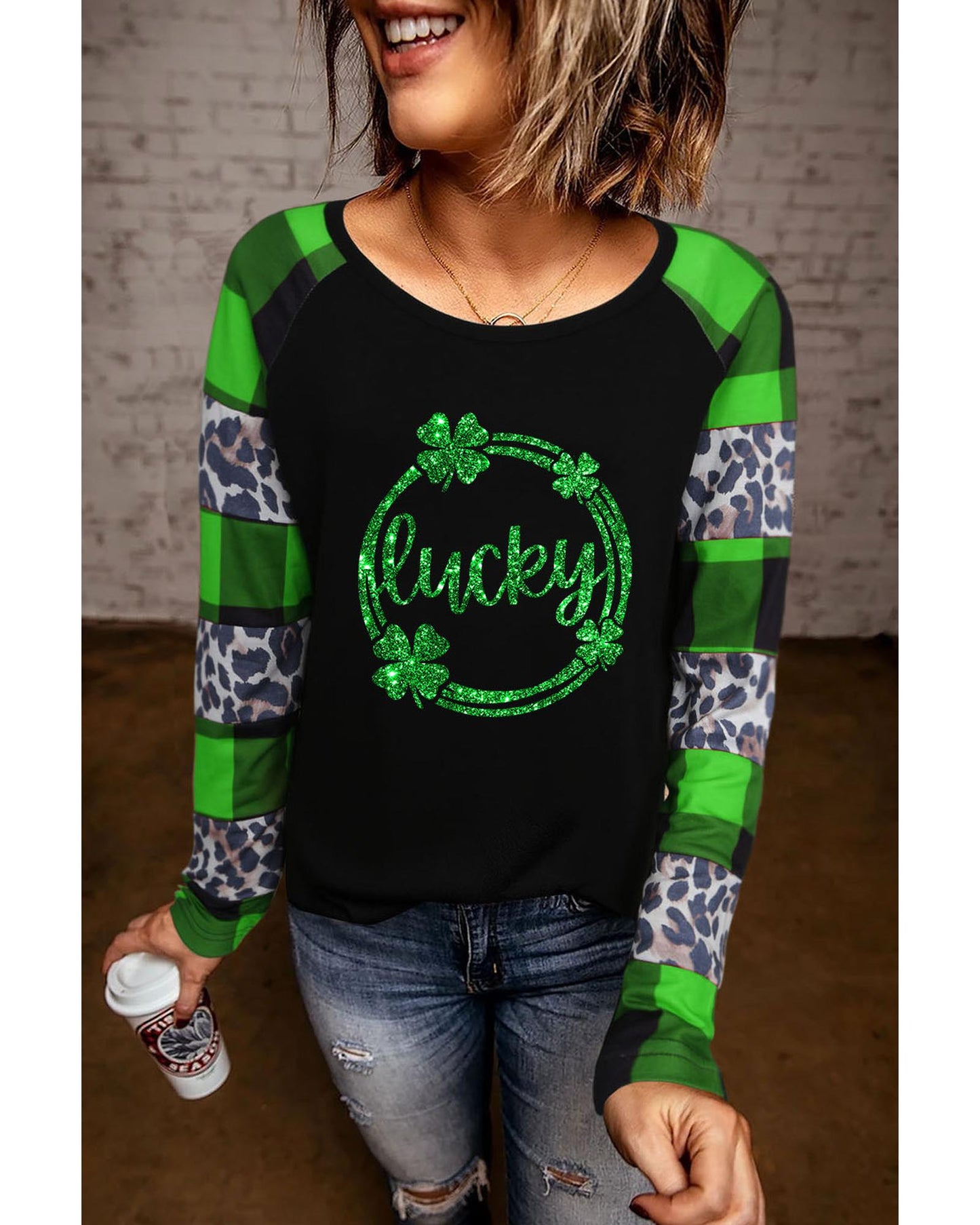 Azura Exchange Leopard Printed Plaid Splicing Blouse - XL