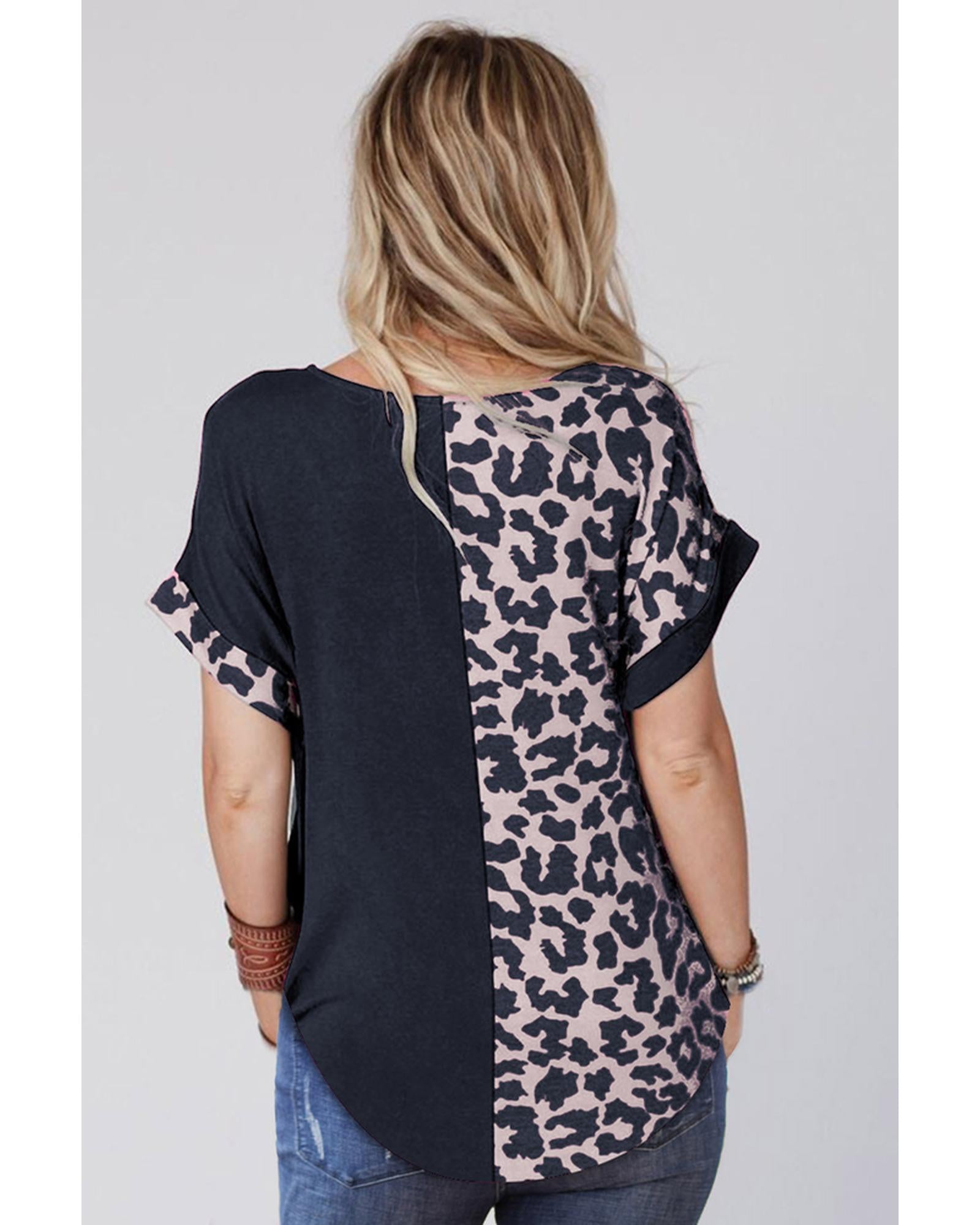 Azura Exchange Leopard Patchwork Short Sleeves Top - L Secondary image