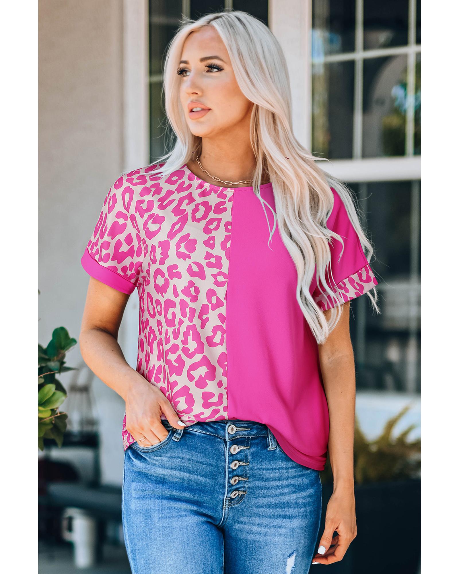 Azura Exchange Leopard Patchwork Short Sleeves Top - S Secondary image