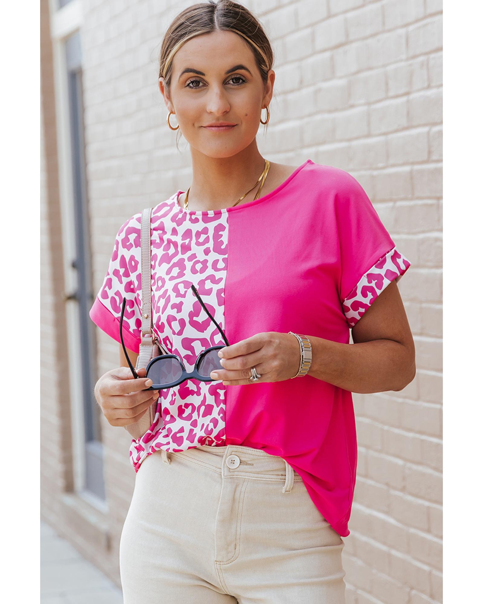 Azura Exchange Leopard Patchwork Short Sleeves Top - XL Main image