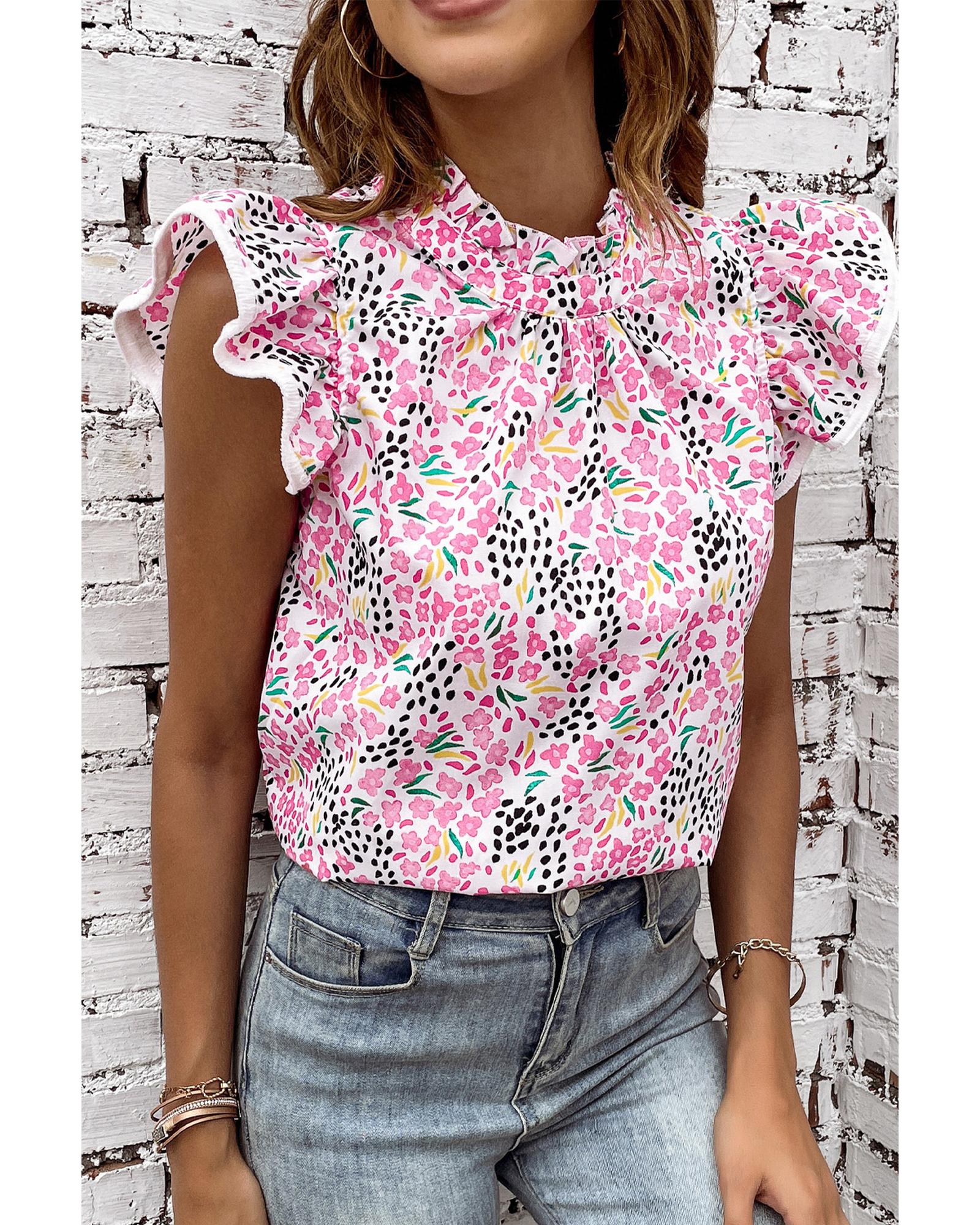 Azura Exchange High Neck Flutter Sleeves Top - M Main image
