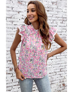 Azura Exchange High Neck Flutter Sleeves Top - M