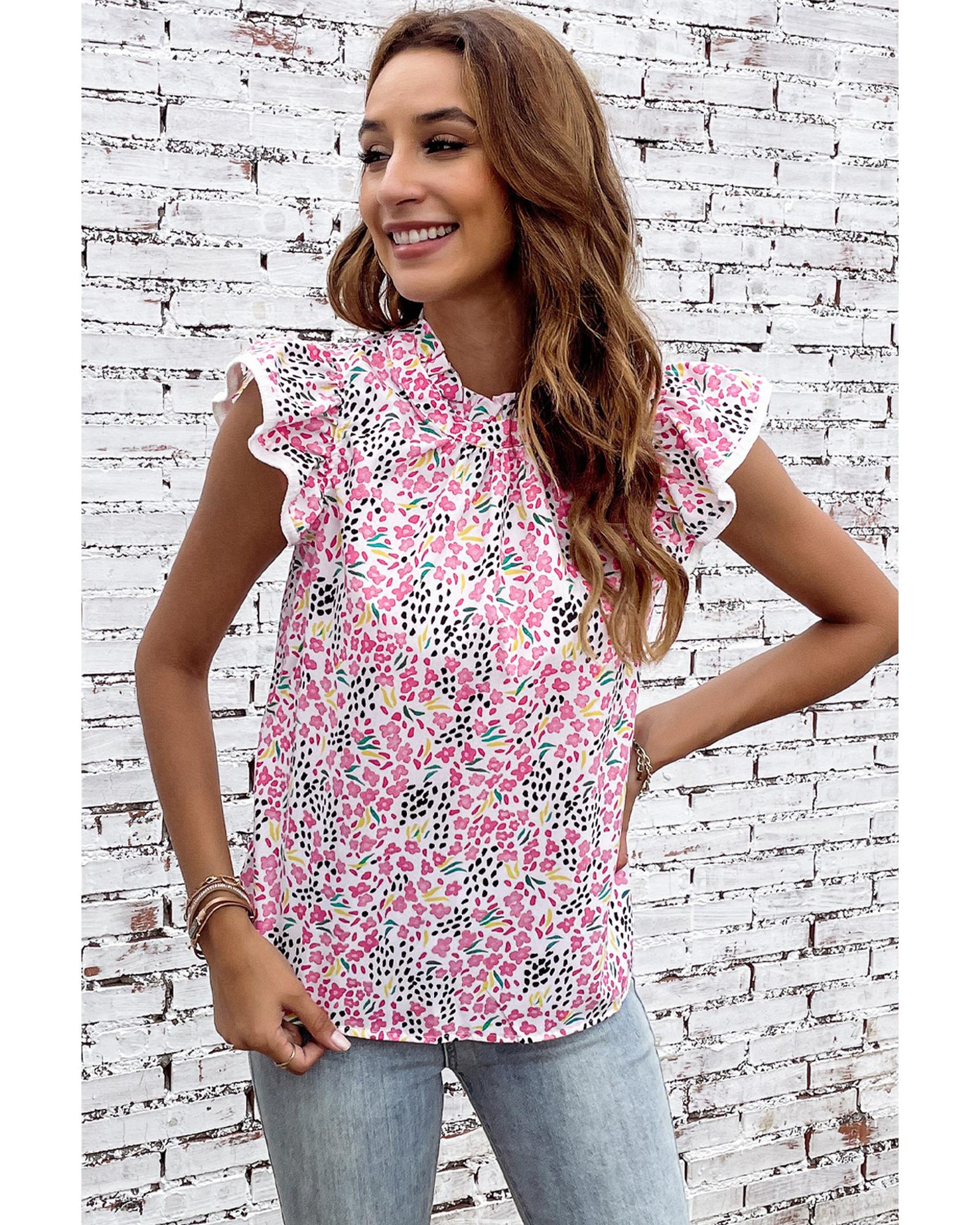 Azura Exchange High Neck Flutter Sleeves Top - M
