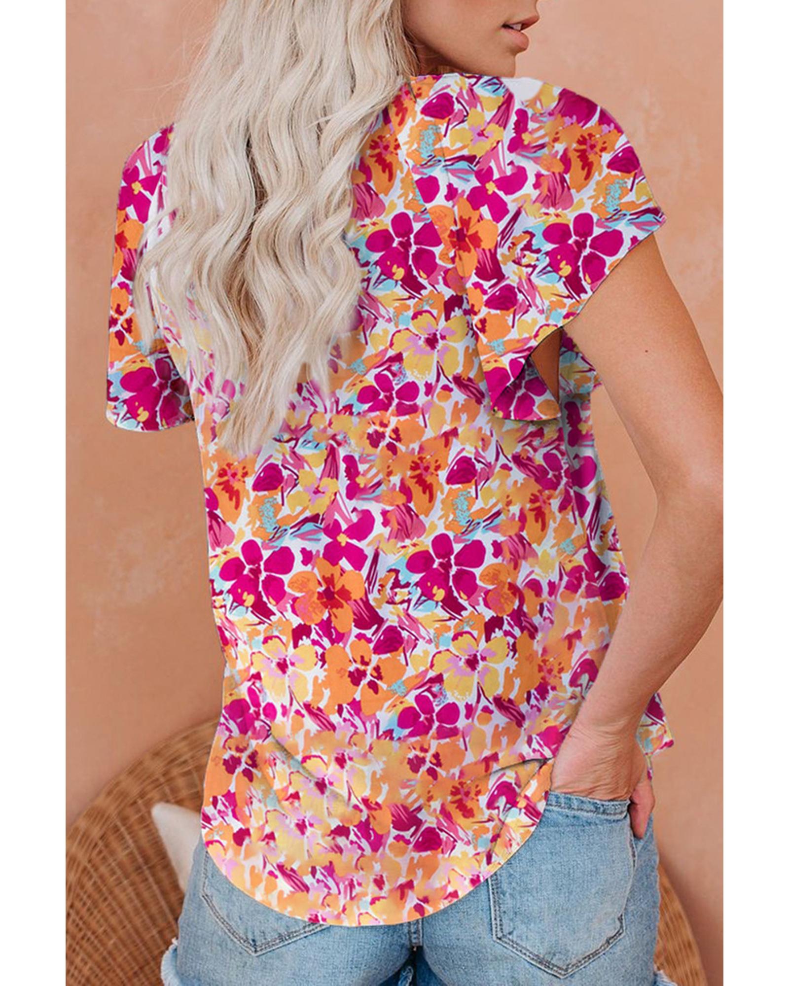 Azura Exchange Floral Print Top with Flutter Sleeves - XL Secondary image