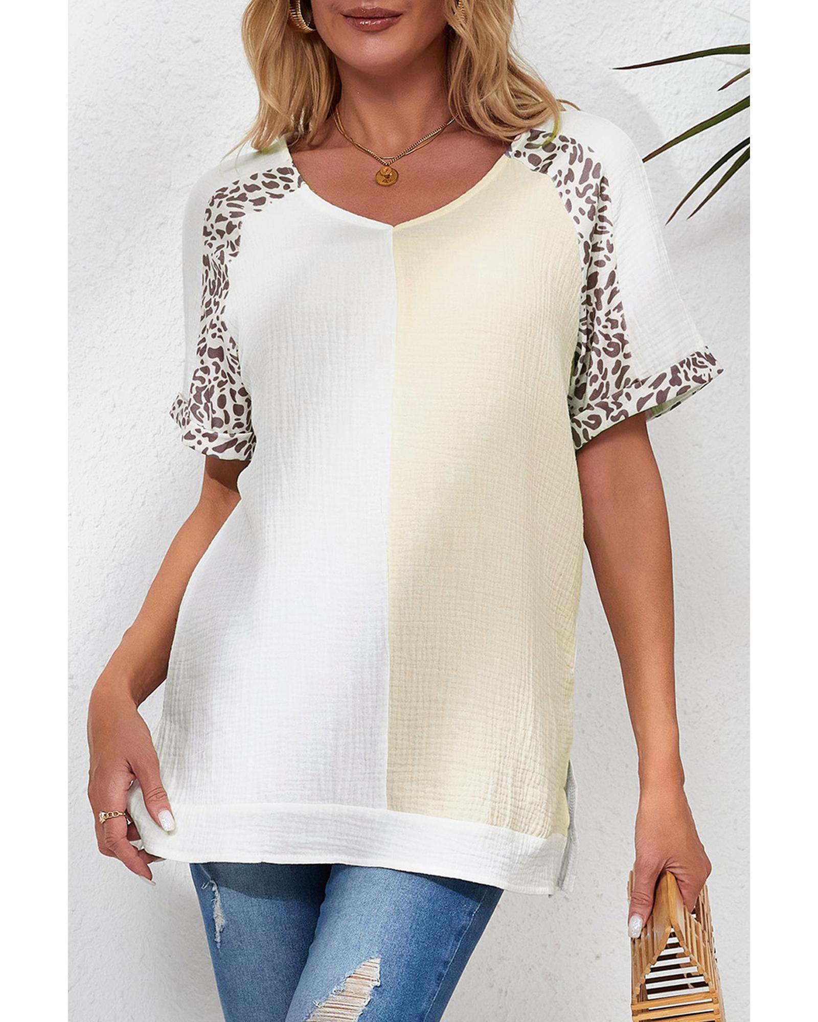 Azura Exchange Patchwork Leopard Trim Blouse - M Main image