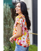 Azura Exchange Floral Print V Neck Short Sleeves Top - XL