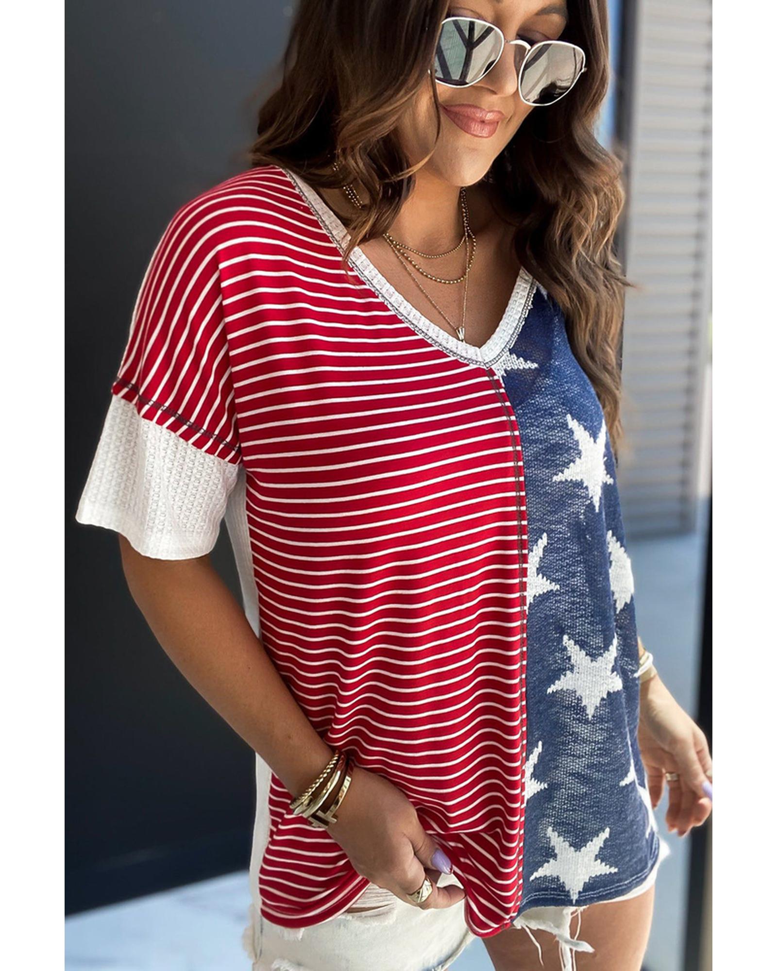 Azura Exchange Striped Star Print Knit Short Sleeve Top - S Secondary image