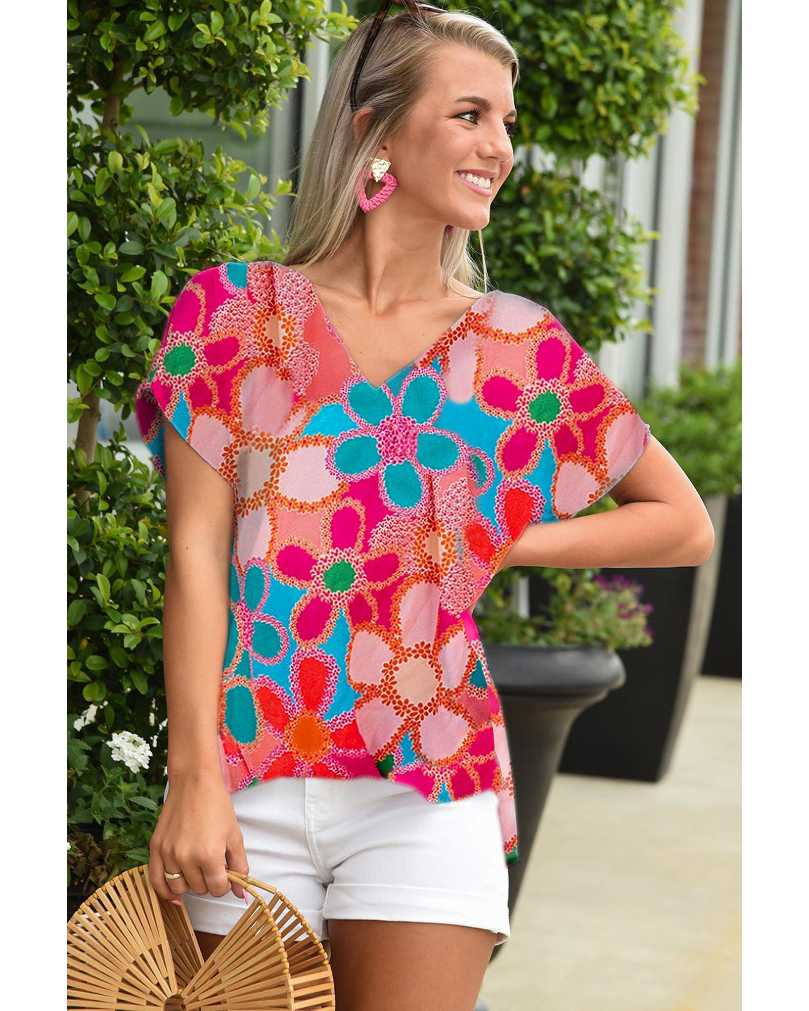 Azura Exchange Abstract Print V Neck Dolman Blouse - L Secondary image