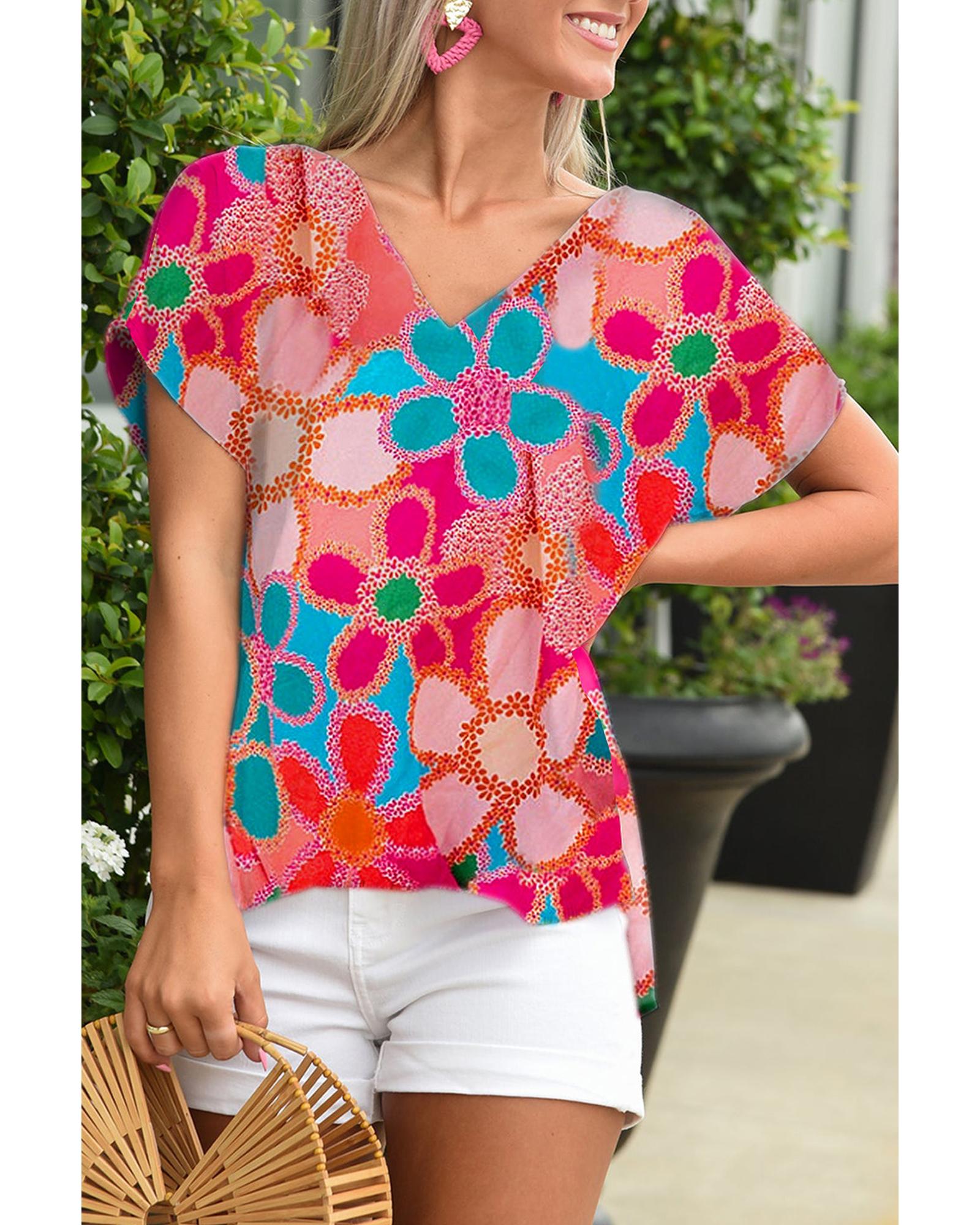 Azura Exchange Abstract Print V Neck Dolman Blouse - M Main image