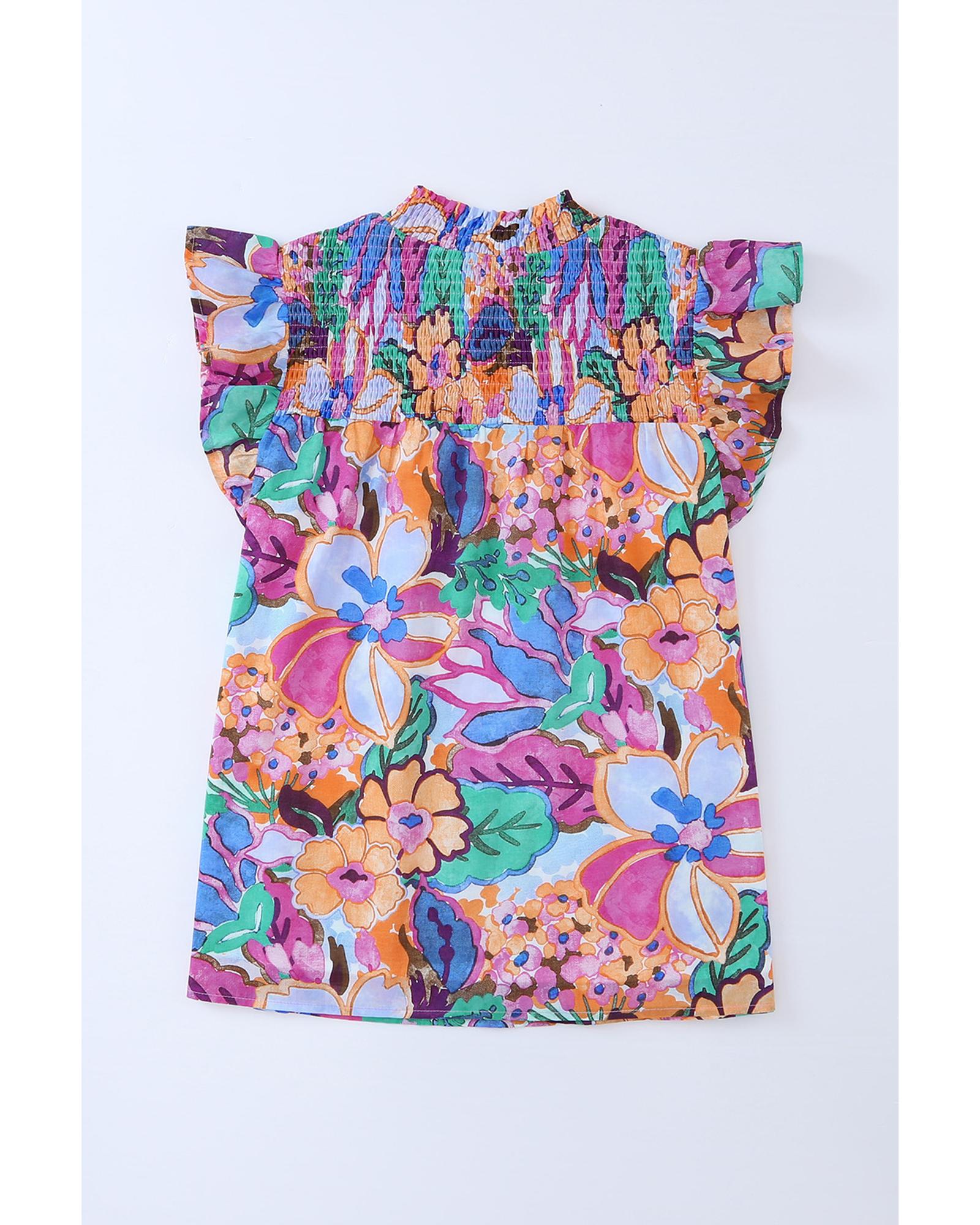 Azura Exchange Flutter Sleeves Smocked Neck Blouse with Floral Print - L Secondary image