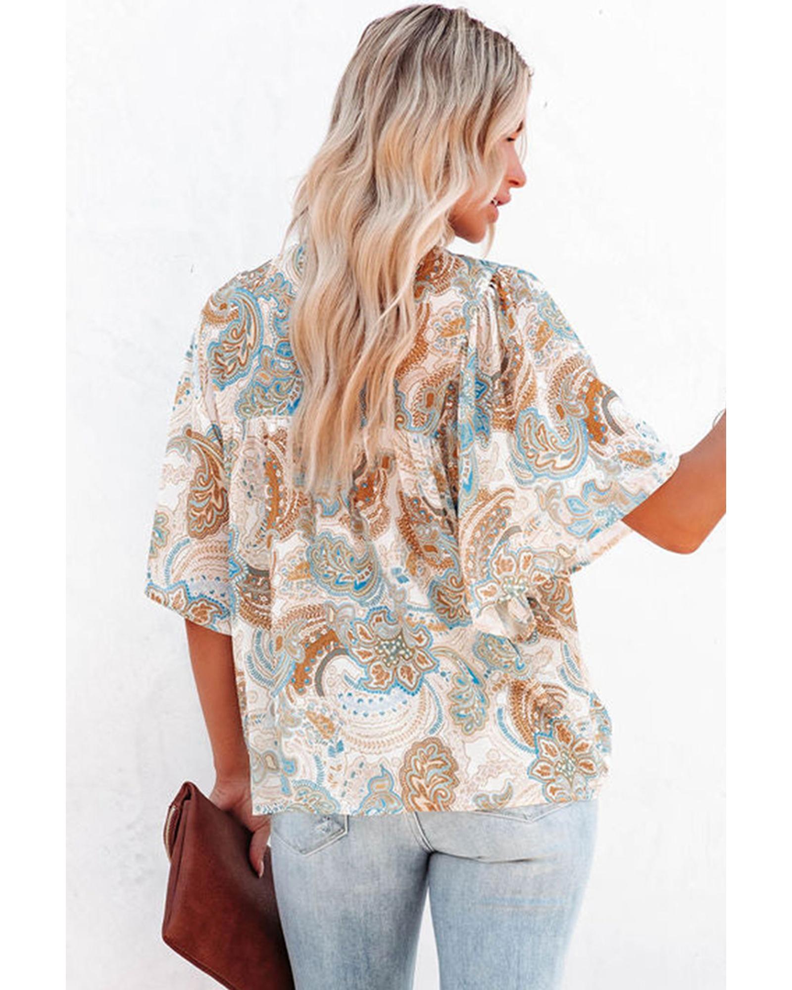 Azura Exchange Paisley Print Wide Sleeves Loose Blouse - S Secondary image