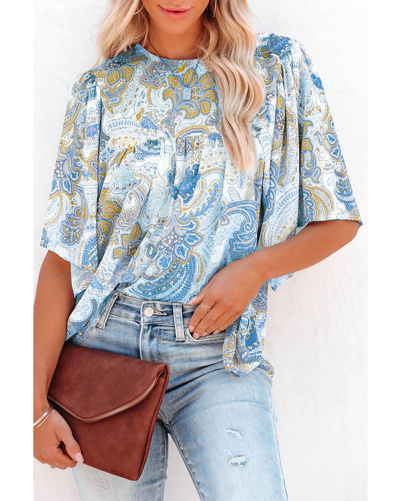 Azura Exchange Paisley Print Wide Sleeves Blouse - M Main image