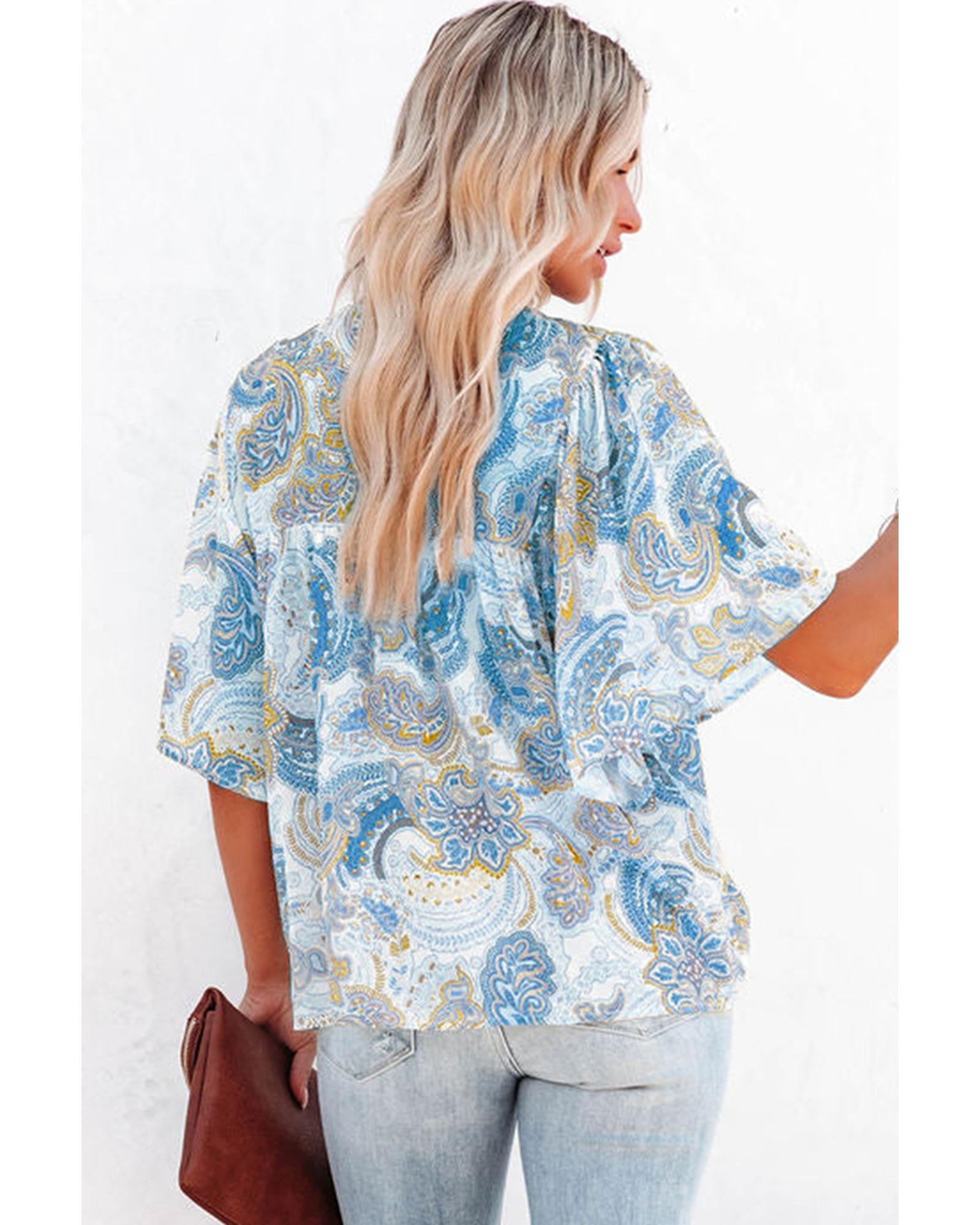 Azura Exchange Paisley Print Wide Sleeves Blouse - S Secondary image