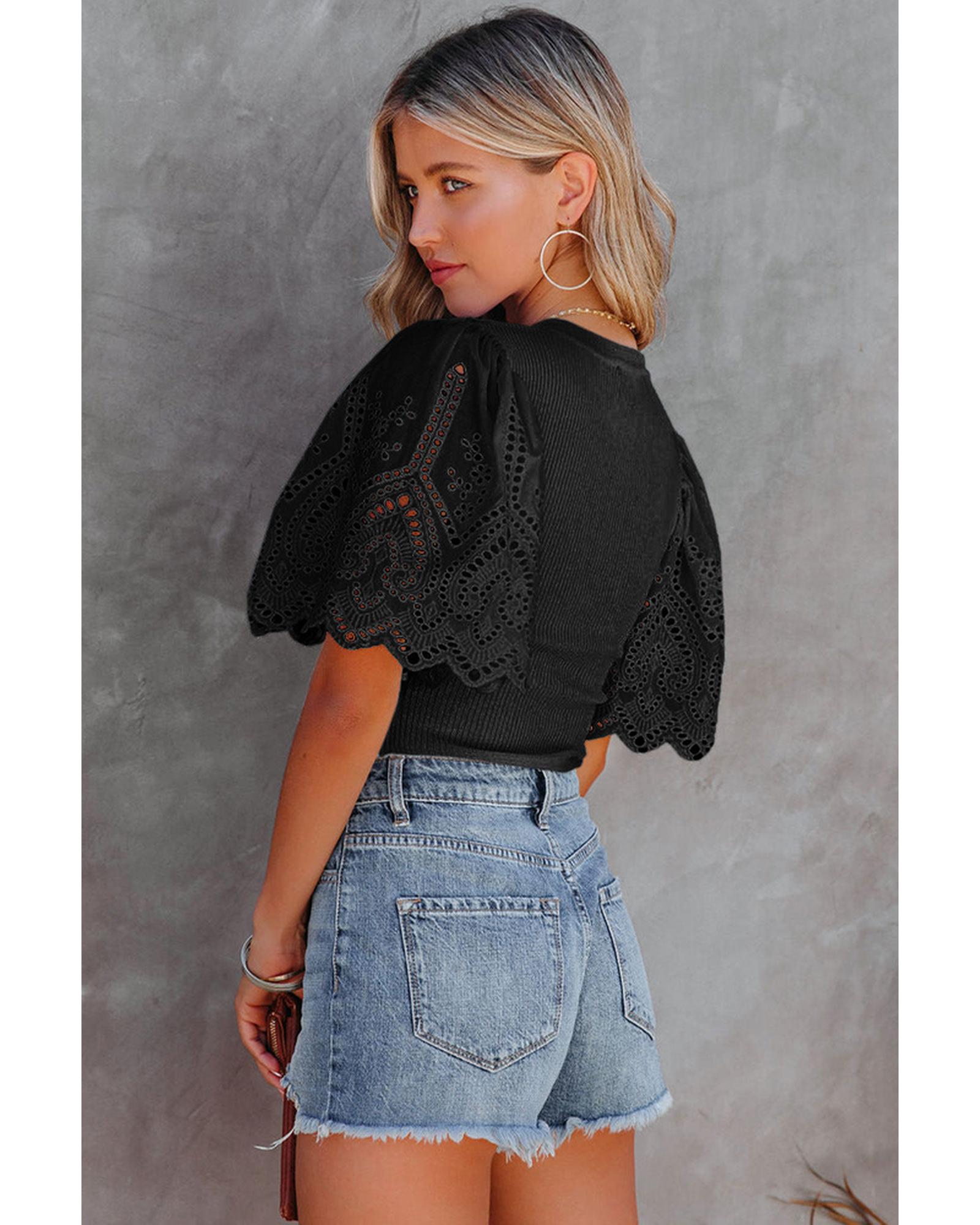Azura Exchange Eyelet Sleeve Ribbed Knit Top - XL Secondary image