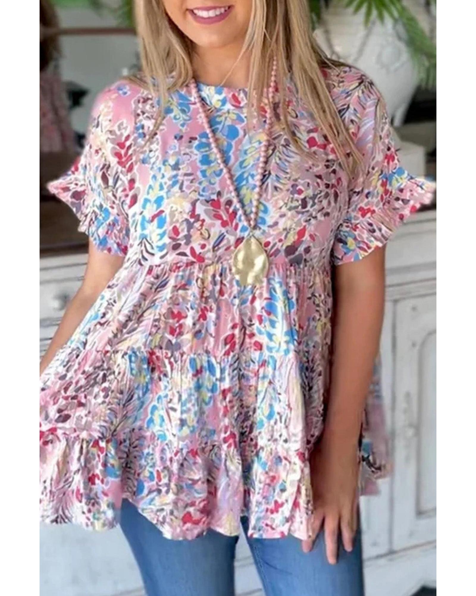 Azura Exchange Floral Print Ruffle Sleeve Top - S Main image