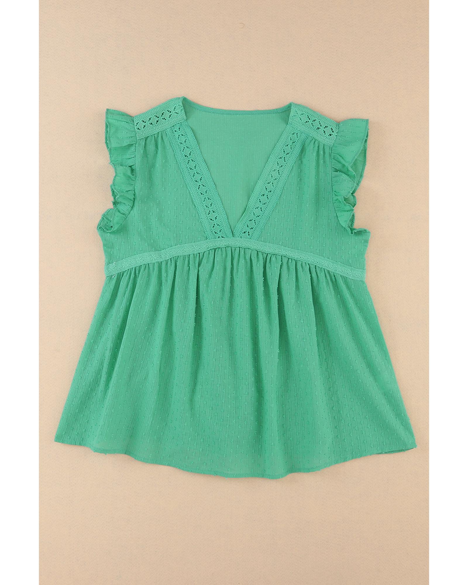 Azura Exchange Eyelet V Neckline Ruffle Swiss Dot Top - M Secondary image