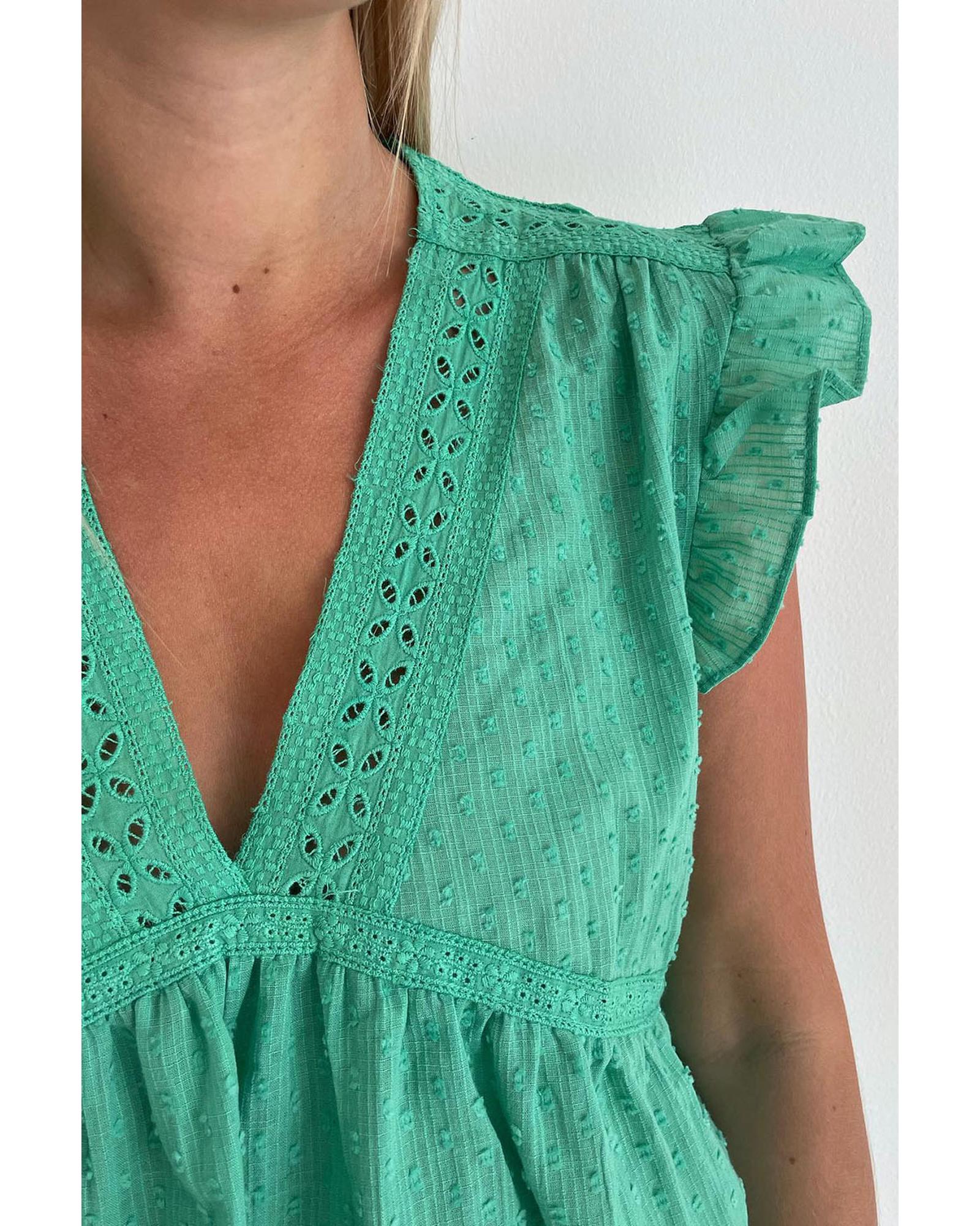 Azura Exchange Eyelet V Neckline Ruffle Swiss Dot Top - XL