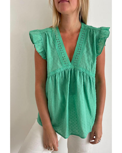 Azura Exchange Eyelet V Neckline Ruffle Swiss Dot Top - XL