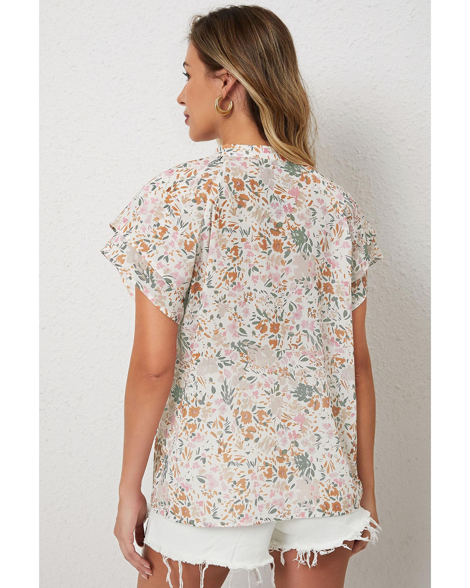 Azura Exchange Floral Mandarin Collar Top - M Main image