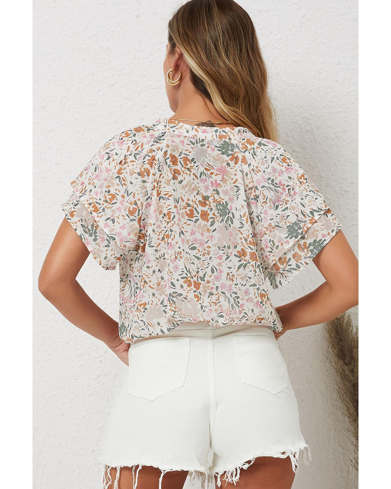 Azura Exchange Floral Mandarin Collar Top - S Secondary image